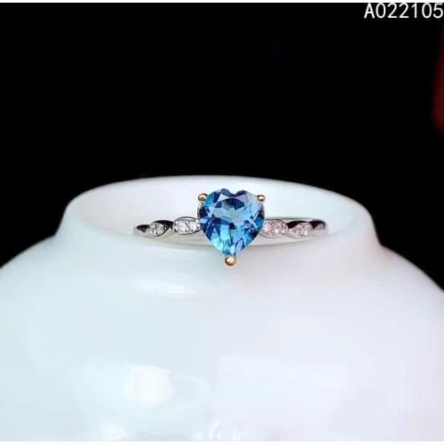 KJJEAXCMY fine jewelry 925 sterling silver inlaid Natural London blue topaz women exquisite lovely heart adjustable gem ring sup