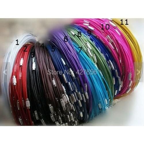 50pcs 18inch 12 Colors Round Stainless Steel Memory Wire Necklace Chain Hoop Chocker,1mm With Twist Clasp /Screw Clasp