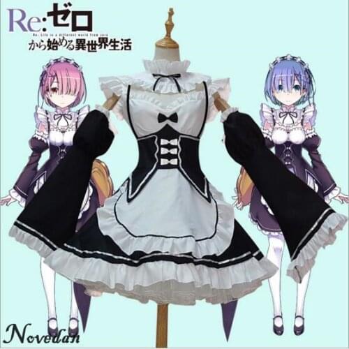 Re Zero Ram And Rem Cosplay Gothic Sweet Lolita Dress Plus Size Sexy French Maid Japanese Anime Halloween Costumes For Women