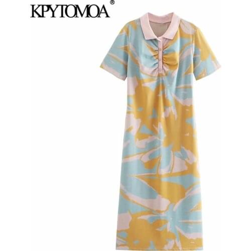 KPYTOMOA Women 2021 Fashion Pleats Jacquard Knitted Midi Dress Vintage Short Sleeve Button-up Female Dresses Vestidos Mujer