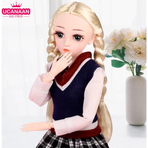 UCanaan 1/4 BJD SD Doll 45CM 18 Ball Jointed Dolls with Clothes Outfit Shoes Wig Hair Makeup Toys For Children Playhouse