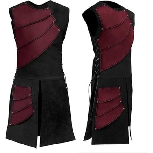 Fashion Men Hot Tops Theme Party Medieval Costumes Archer Leather Armor Retro Viking Renaissance Sleeveless Patchwork Cosplay