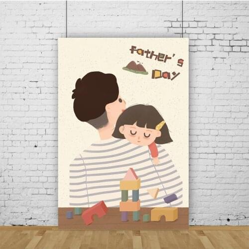 Cartoon Happy Fathers Day Backdrop Daddy and Daughter Photography Background Baby Shower Celebration Photo Booth Studio Decor