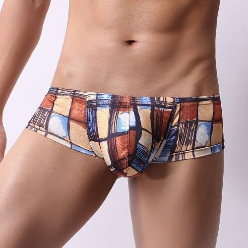 U Convex Pouch Soft Male Panties Boxers Underwear Men Sexy Lingerie Low Rise Boxers Print Stretch Underpants Breathable Bikini