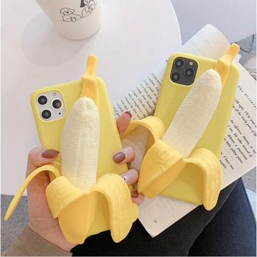 3D Stress Reliever Funny Peeled banana Phone Cases Cover For iPhone 12 Pro Max 6S 7 8 Soft back case for fundas iphone XR XS Max
