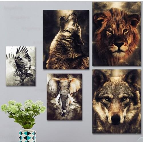 Watercolor Wolf Lion Eagle Elephant Wall Art Canvas Painting Nordic Posters And Prints Wall Pictures For Living Room Home Decor