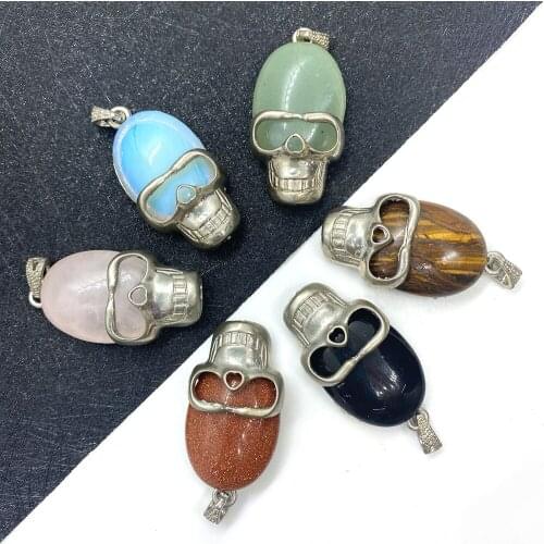 Natural Stone, Agate, Tigers Eye, Opal, Skull-shaped Pendant, Used for DIY Jewelry Making Necklace and Bracelet Accessories