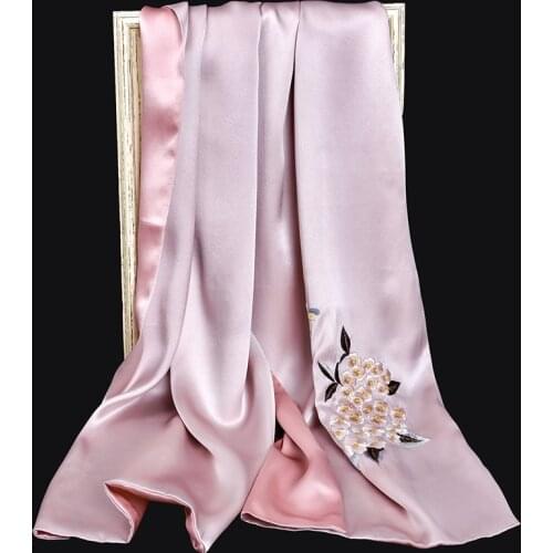 New 100% Pure Silk Scarf Embroidery Hangzhou Silk Foulard Wraps for Women Handmade Embroidery Natural 16 m/m Real Silk Scarves
