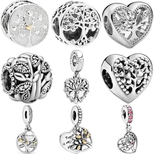 New 925 Sterling Silver Sparkling Freehand Heart Entwined Hearts Charm life Tree Bead Fit Original Pandora Bracelet DIY Jewelry