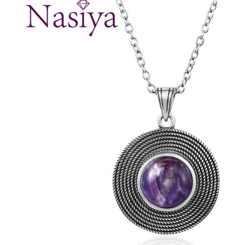 Sterling Silver 10MM Round Rainbow Moonstone Purple Dragon Crystal Lapis Lazuli Pendant Necklace Ladies Handmade