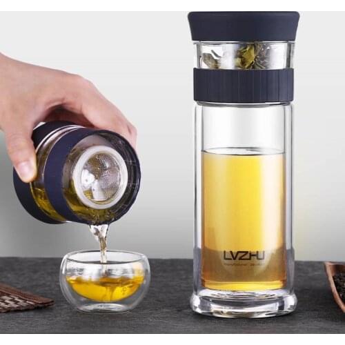 Portable Double Wall Borosilica Glass Tea Infuser Water Bottle With Lid Filter Automobile Car Tea Cup Creative Gift Tumbler