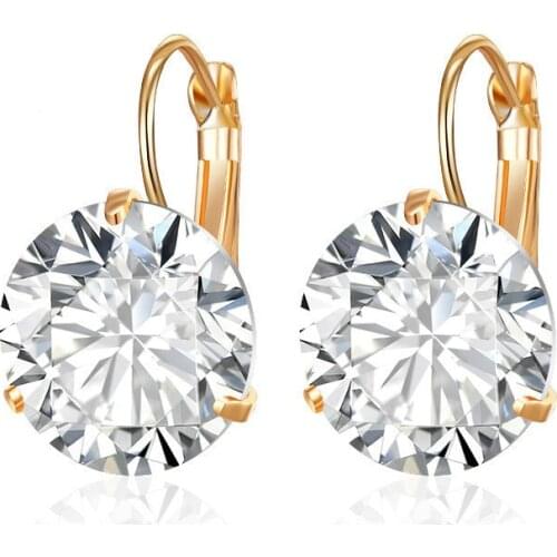 Simple 16MM CZ Stud Earrings for Women Girls Multi-color Cubic Zirconia Gold Round Earring Temperament Jewelry Party Gift