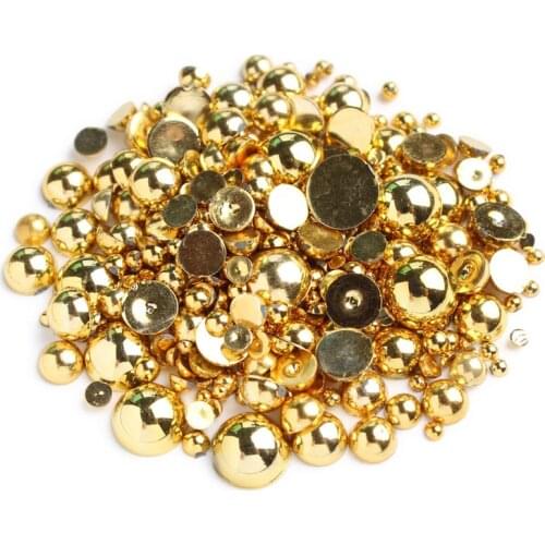 Mix Size 2mm/3mm/4mm/5mm/6mm/8mm 15g ABS Half Round Flatback Pearls Gold Color Beads Diy Accessories Free shipping