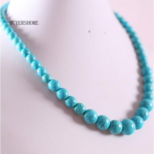 Free Shipping Fashion Jewelry Round Beads Blue Howlite Necklace 20" 1Pcs E103