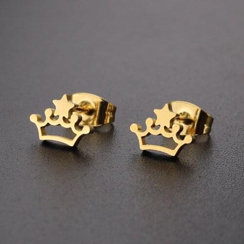 Star Crown shaped Stainless steel Stud Earring For Women Men Simplicity Hip Hop Gold Silver Color Ear Jewelry Gifts
