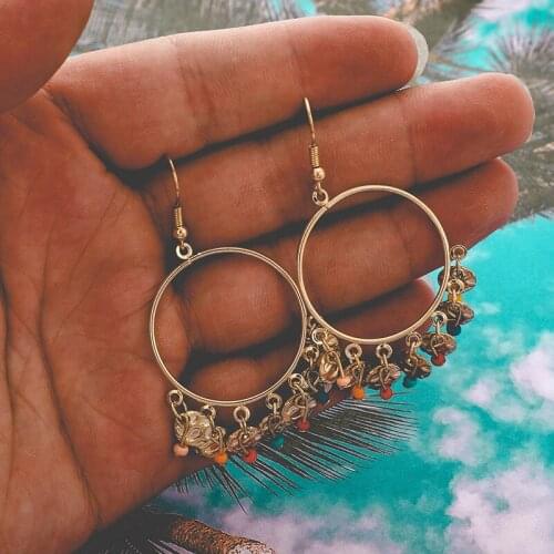 New Cute Bohemian Style Acrylic Bead Statement Earrings for Women Girl Gold Tassel Drop Earring pendientes Party Jewelry Gift