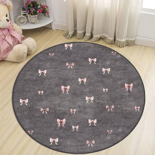 Gray Round Kids Room Rug clock numbers girl heart educational carpet
