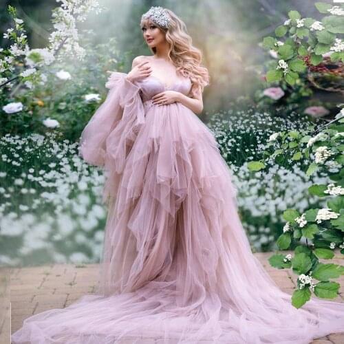 Unique and Adorable V-Neck Ball Gown Prengant Evening Gowns Maternity Dresses for Photoshoot Babyshow Party Dress Bridal Robes