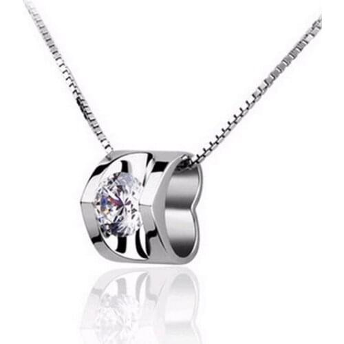 XIYANIKE 925 Sterling Silver Love-Shape Zircon Crystal Pendant NoChian Necklace &Pendant For Women Fine Jewelry Collares VNS8126
