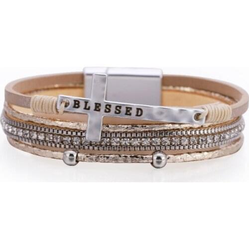 ORNAPEADIA Jewelry New Cross Bracelet for Women Crystal Light Luxury Leather Magnetic Buckle Multicolor Bracelet Ladies Bangles