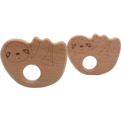 1PC Baby Wooden Animal Teether Natural Beech Cartoon Sloth Toy Wooden Beads Toy Baby Teeth Gift DIY Wooden Crafts Baby Teeth Toy