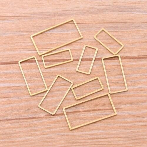 10pcs 3 Size Rectangle Charm Gold Stainless Steel Pendant Open Bezels Hollow Pressed Resin Frame Mold Bezel DIY Jewelry Making