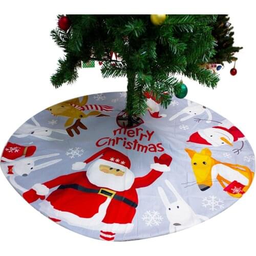 120CM New Festival Christmas Knitting Tree Skirt Cute Santa Claus Reindeer Snowman Print Tree Mats for Home Decoration