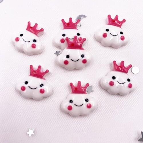 20pcs Resin Kawaii Colorful 3D Pink Crown White Clouds Flatback Cabochon Stone Scrapbook DIY Home Figurine Ornament Craft SH211