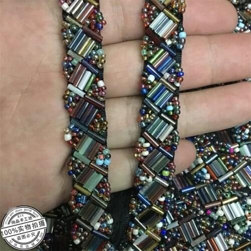 3Yards 15mm Inclined Tube Beaded Colorful Small Beads Lace Trim DIY Handmade Flower Fabric Collar Cuff Garment Accessories