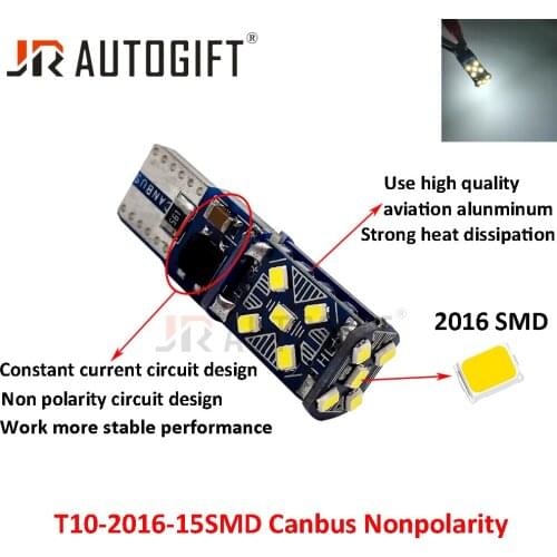 50PCS NEW T10 W5W Led 2016 15SMD Wedge Bulb Canbus Nonpolarity Auto Dome Reading Car Light Sidelight Parking Lights 194 168 Lamp