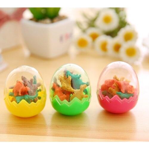 7 Pcs /set Cartoon Mini Dinosaur Pencil Eraser with Storage Egg,Rubber Novelty Kids Student Learning Office New Stationery
