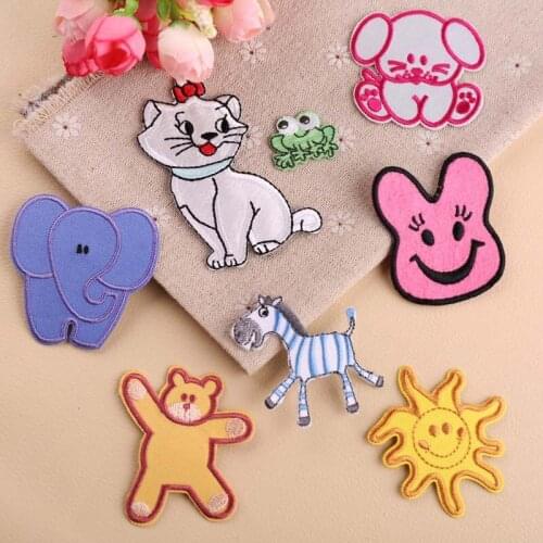 8pcs/set High quality embroidered cartoon iron on cat elephant bear horse patch jeans hat shoes decorative sewing decals DIY
