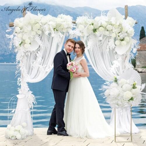 White Wedding Floral Artificial Flower Arrangement Triangle Flower Row Table Centerpiece Flower Ball Wedding Arch Backdrop Decor