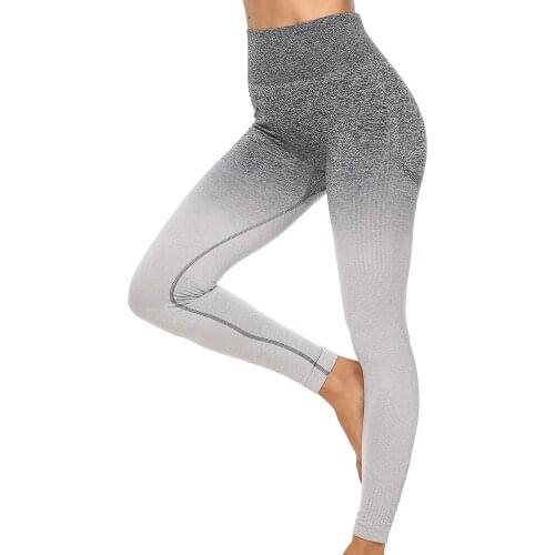 Seamless Women Gym Yoga Pants Knitted Sports Clothes High Waist Stretchy Exercise Fitness Leggings Hip Push Up Gradient Pants