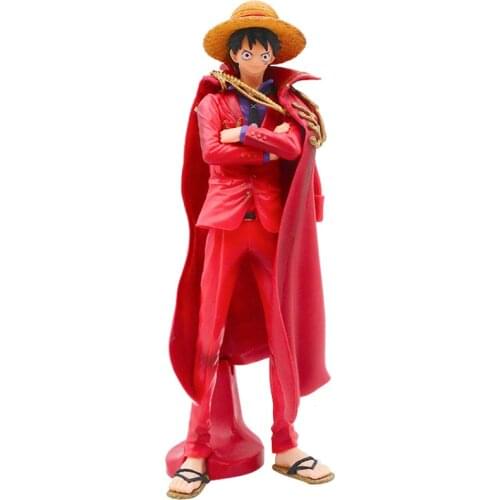 One Piece Luffy Hat Figure 20th Anniversary Ver. PVC Anime Action Figures Red Cloak The Ultimate King Luffy Model 25cm