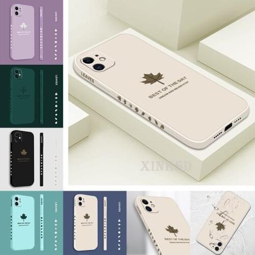 For iphone 11 12 Pro Max Liquid silicone Maple leaf Phone Case For iphone X XR XS Max 6 7 8 Plus Straight Edge Side Print Cover