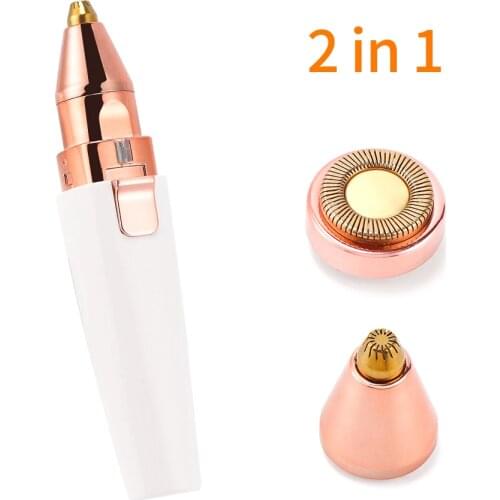 2 Heads Eyebrow Trimmer Pen Portable Lip Hair Remover For Women Electric Epilator Waterproof Built In Led Light Detachable Head