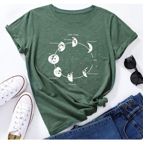 Women Summer Plus Size S-5XL Moon Astronaut Printed O Neck 100%Womens Cotton T-Shirt Short Sleeve Tees T-Shirt Black Tops