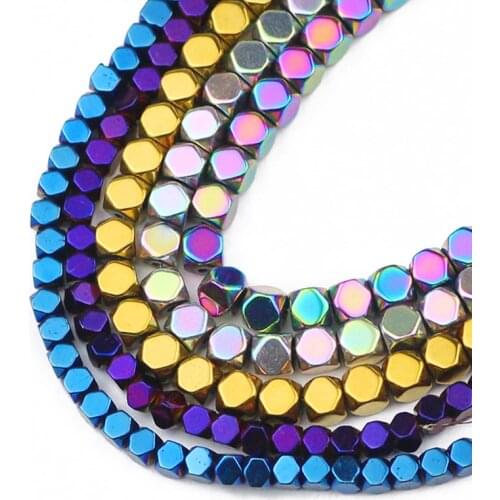 Blue,Gold,Green,Purple Faceted Square Cube Hematite Natural Stone Spacer Loose Beads For Jewelry Making Diy Bracelets 3/4/6MM