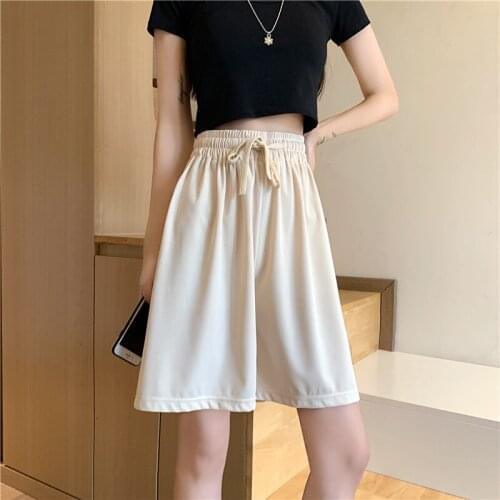 Hot 2020 Ice silk Short pants womens summer high-waisted loose-fitting home wear casual fat mm wide-leg baggy short pants women