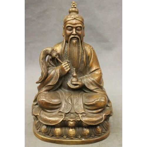 Hui88K833++10" Chinese Taoism Copper Bronze High Lord Laojun Taoist Gourd Buddha God Statue