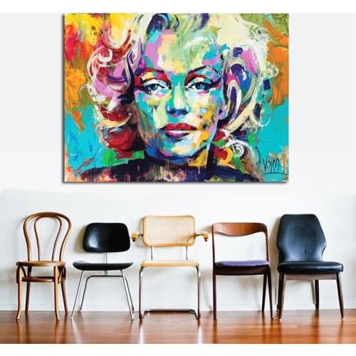 JQHYART Spontaneous Realism Artwork Colorful Marilyn Monroe Abstract Portrait Painting Wall Art Prints for Living Room No Frame