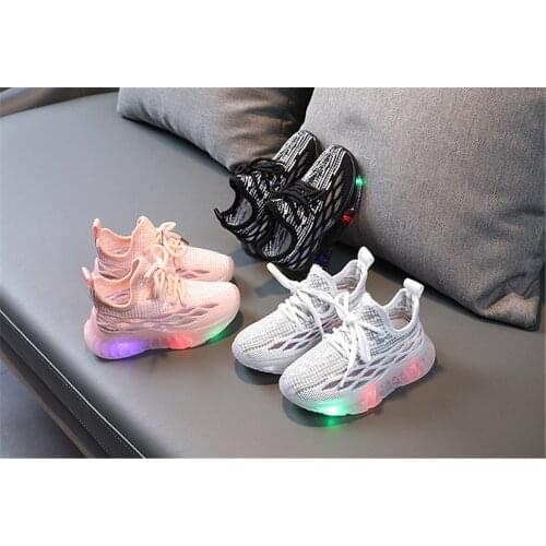 LED Baby Shoes Luminous Girls Coconut Basket Enfant Garçon Boys Sports Net Shoes Kid Sneakers Breathable Anti-slip Hot Style