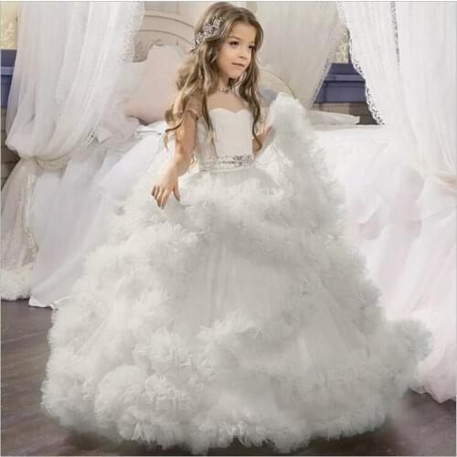 Princess Flower Lace Tutu Girl Dress Wedding Evening Mopping Long Fluffy Elegant Party Costume Kids Girl Dress 10 12 Years
