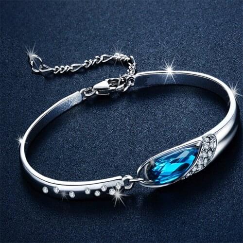 Fashion Jewelry Water Drop Vintage Silver Bracelet Crystal Bracelet Jewelry Gift For Women Ladies Female