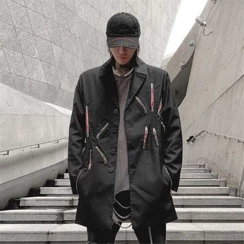 Multi Zippers Stylish Blazer Men Punk Hip Hop Long Suit Jacket Korean Style Slim Fit Casual Blazers Nightclub DJ Stage Costume