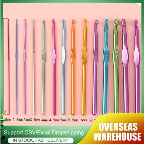 14Pcs Metal Handle Crochet Hook Knitting Needles Set Aluminum Sewing Needles Crochet Hooks Kit Multi Colour (2mm-10mm)