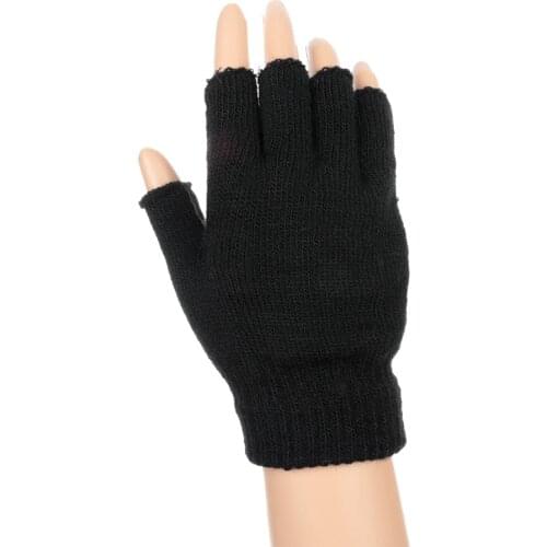 New Men Black Knitted Fingerless Gloves Autumn Winter Outdoor Stretch Elastic Warm Half Finger Cycling Gloves
