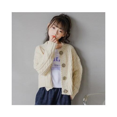 2021 Spring Autumn Korean New Baby Girl Knit Sweater Cardigan Jacket Childrens Long-sleeved Top Toddler Outwear Kids Cardigan