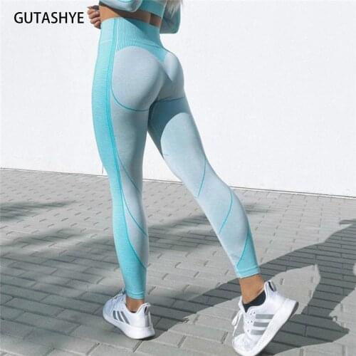 New Women Yoga Pants Striped Knitted Gym Leggings Seamless Yoga Leggings Sports Track Pants Hips Push Up Leggings Running Pants